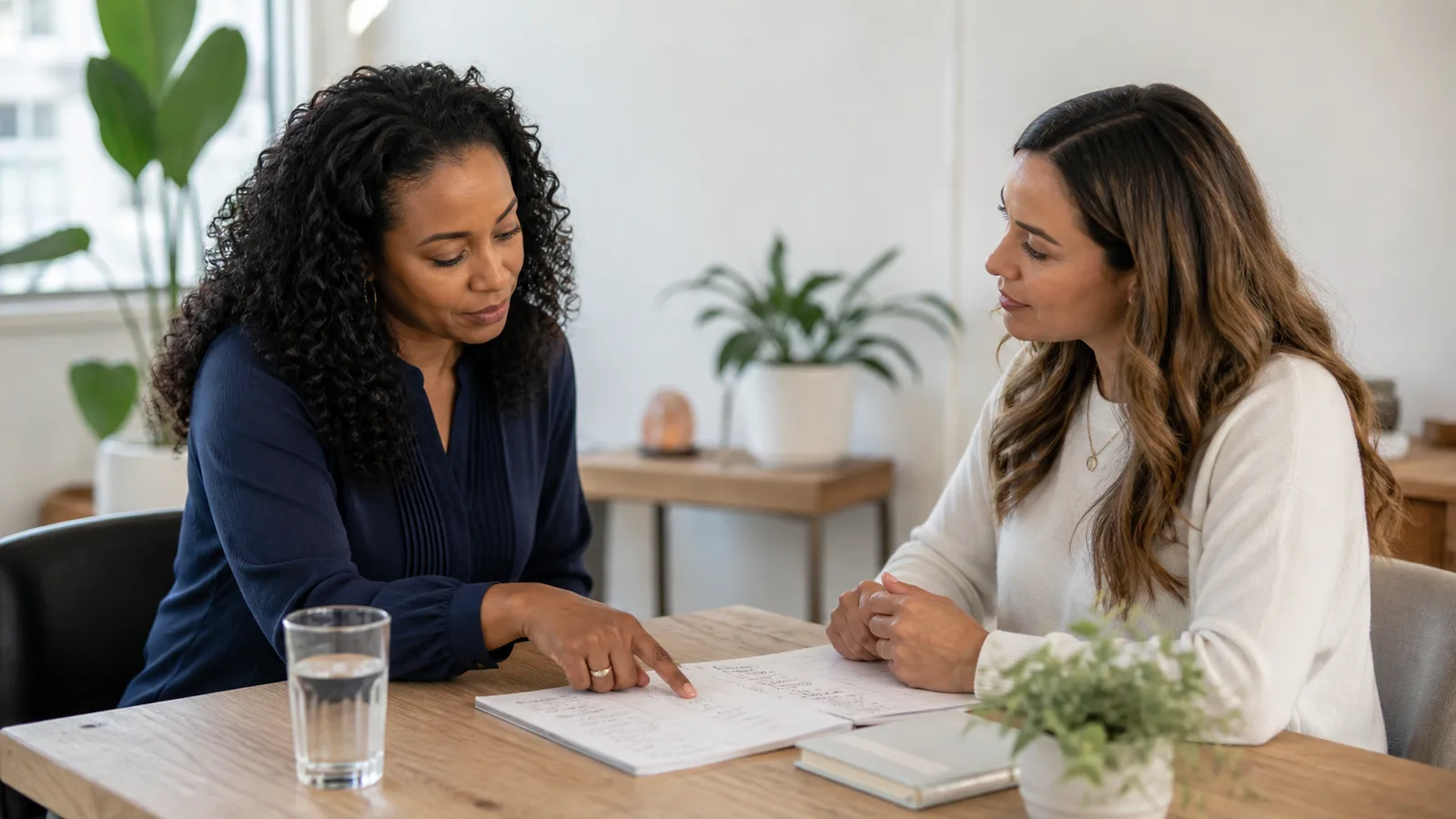 Wellness coach and client reviewing a habit plan together